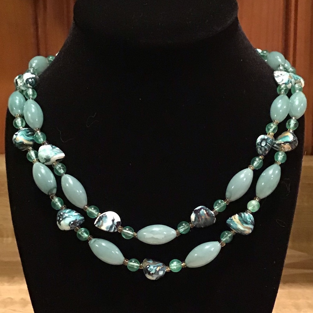 Aqua Glass Bead Double Strand Necklace